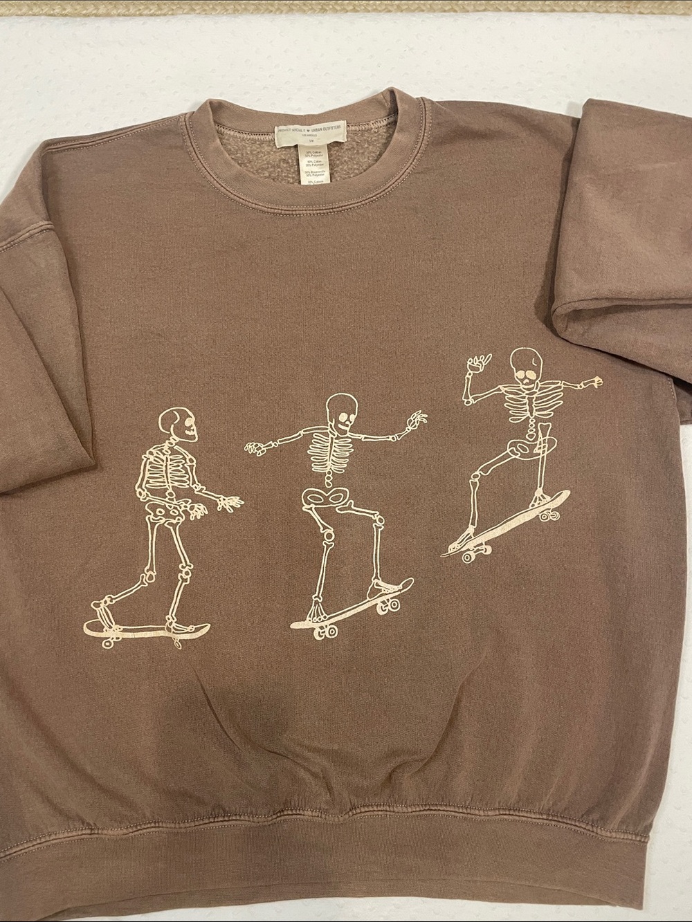 Urban Outfitters Brown Crewneck Pullover Skater skeleton Mens small EUC